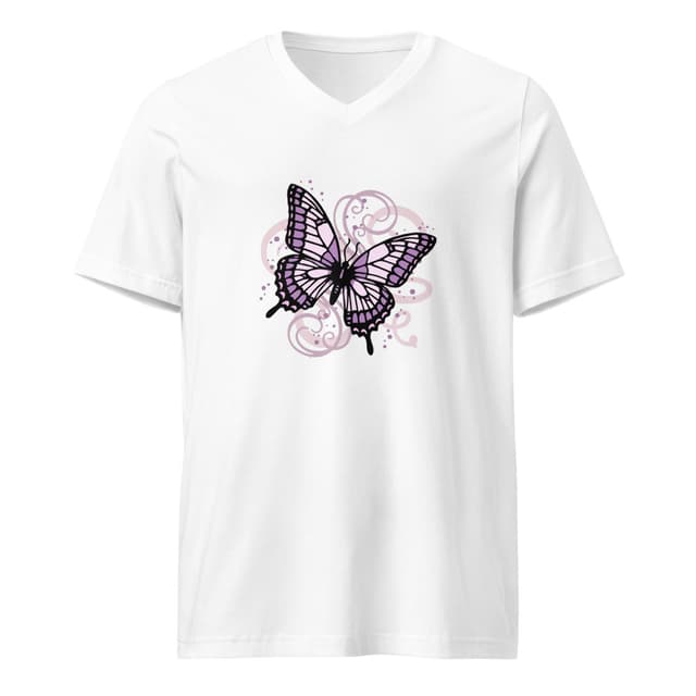 Violet Butterfly Sense V Neck T-Shirt for Women