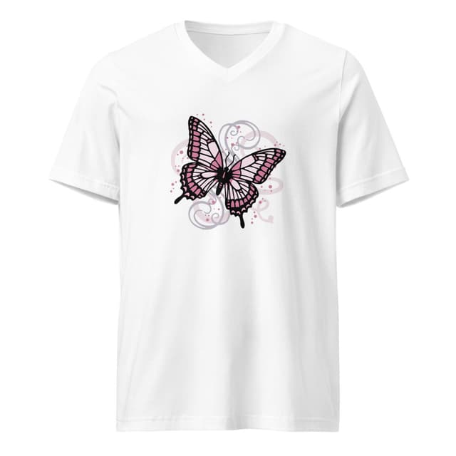 Rose Butterfly Sense V Neck T-Shirt for Women