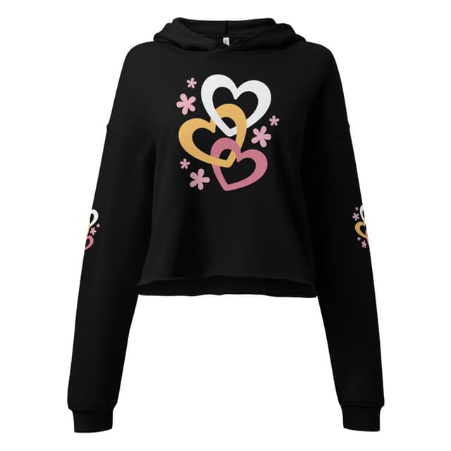 Triple Hearts Crop Hoodie Premium for Women